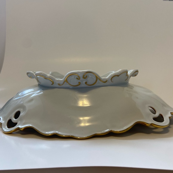 Vintage JLMeneau Graf Von Henneberg Floral & Gold Centerpiece Bowl 12" Long - Picture 11 of 16